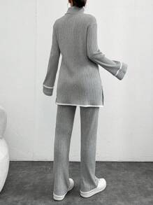 SHEIN Cottnline 女士長袖長褲套裝 - 淺灰色 - 查看 2