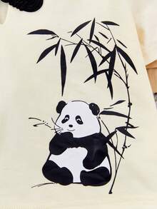 SHEIN Em bé Con trai Mô hình gấu trúc Đứng cổ áo Áo len Và Giải trí Quần short Phong cách Trung Quốc - Màu be - Xem 6
