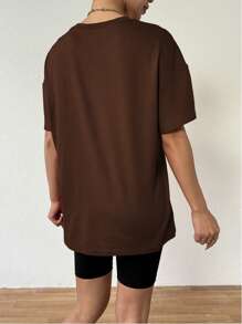 BamGleam Women's Loose Fit Oversized Basic Letter Print Drop Shoulder T-Shirt Be Real Not Perfect Graphic Tees Women Tops - Brown - View 2