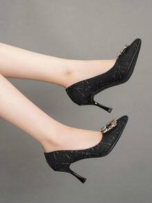 Giày cao gót mũi nhọn cho nữ, giày cao gót đế thấp đính đá Rhinestone trang trí màu đen - màu đen - Xem 3