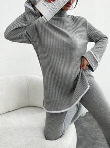 SHEIN Cottnline 女士長袖長褲套裝 - 淺灰色 - 查看 6