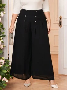 Modelyn Women's Solid Color Plus Size Pants - Black - View 2