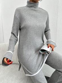 SHEIN Cottnline 女士長袖長褲套裝 - 淺灰色 - 查看 3