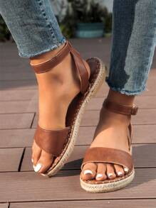 Women Straw Sandals, Bohemian Braided Rope Slides, Vacation Beach Slippers,Spring Summer Outfits - Chocolate Brown - View 3