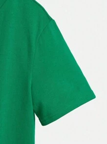 SHEIN 男童绿色休闲运动足球喷绘时尚短袖T恤 - 綠色 - 查看 3