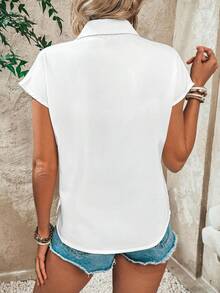 SHEIN VCAY Blusa De Manga Corta Y Alas De Murciélago De Color Sólido Para Damas - Blanco - Ver 2