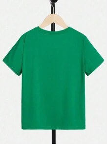 SHEIN 男童绿色休闲运动足球喷绘时尚短袖T恤 - 綠色 - 查看 2