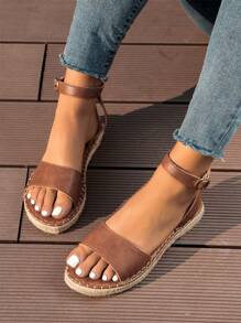 Women Straw Sandals, Bohemian Braided Rope Slides, Vacation Beach Slippers,Spring Summer Outfits - Chocolate Brown - View 5