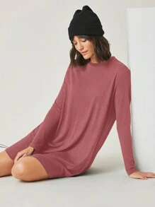 Cloudara Solid Tee Dress - Dusty Pink - View 3