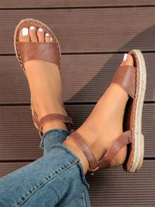 Women Straw Sandals, Bohemian Braided Rope Slides, Vacation Beach Slippers,Spring Summer Outfits - Chocolate Brown - View 4