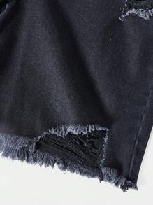 SUMWON Đau khổ Denim ngắn - màu đen - Xem 7