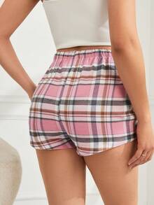 Women's Plaid Printed Tie Waist Sleepwear Bottoms - Pink - View 2