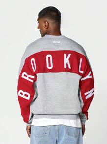 SUMWON Crew Neck Colour Blocked Sweatshirt With Back Brooklyn Embroidery - Grey - View 1