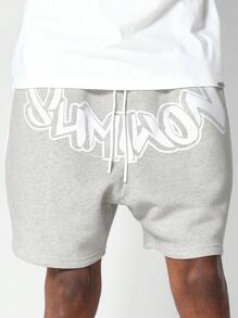 SUMWON Drop Crotch Short With Front Graphic - Light Grey - View 7
