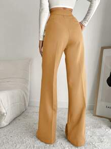 EURMUSE Women'S Solid Color Wide Leg Suit Pants With Diagonal Pockets - Camel - View 2
