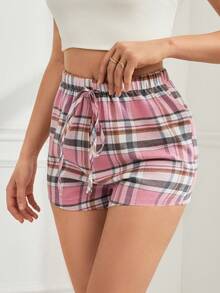 Women's Plaid Printed Tie Waist Sleepwear Bottoms - Pink - View 5