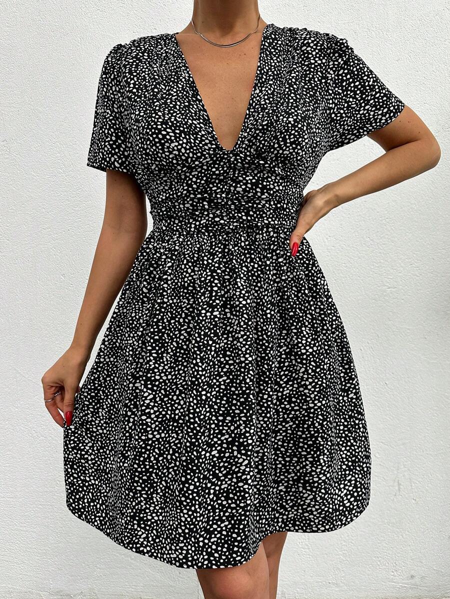 Rochie A-line cu imprimeu peste tot
