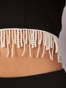 SHEIN Unity 仿珍珠流苏上衣和裙子两件套 - 黑色 - 查看 3