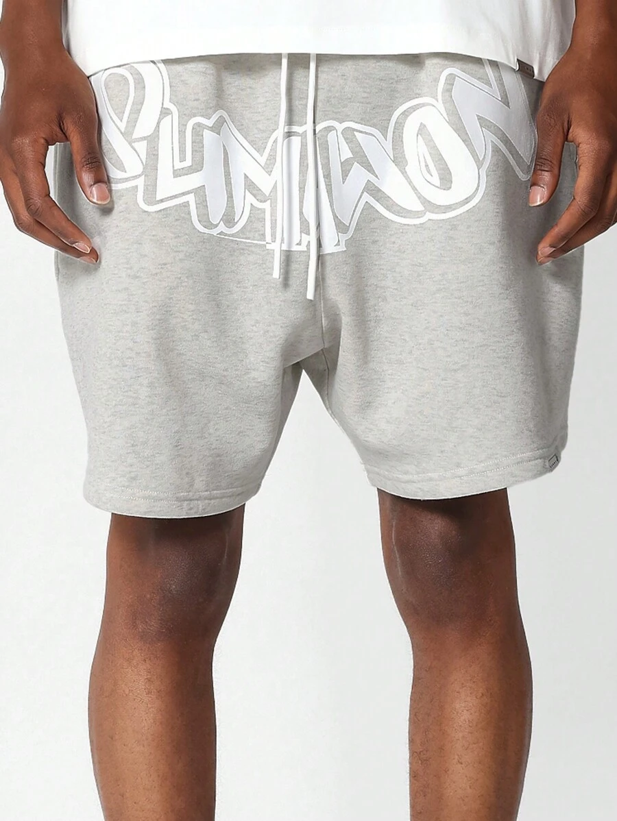 SUMWON Drop Crotch Short With Front Graphic - Light Grey - View 1