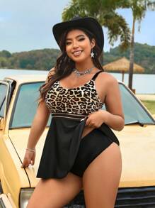 Swim Lushoire 2-Piece Plus Size Women Leopard Print Tankini Summer - Multicolor - View 3