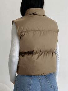EURMUSE Sleeveless Zipper Closure Padded Jacket - Khaki - View 2