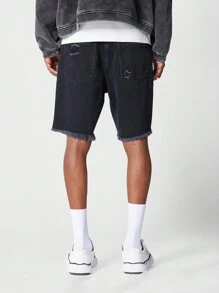 SUMWON Đau khổ Denim ngắn - màu đen - Xem 4