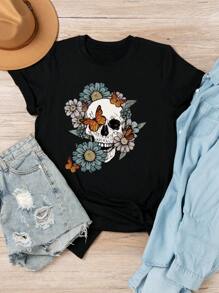SHEIN LUNE Áo thun Plus size Hoa Lễ Các Thánh Giải trí - màu đen - Xem 3