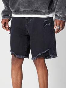 SUMWON Đau khổ Denim ngắn - màu đen - Xem 1