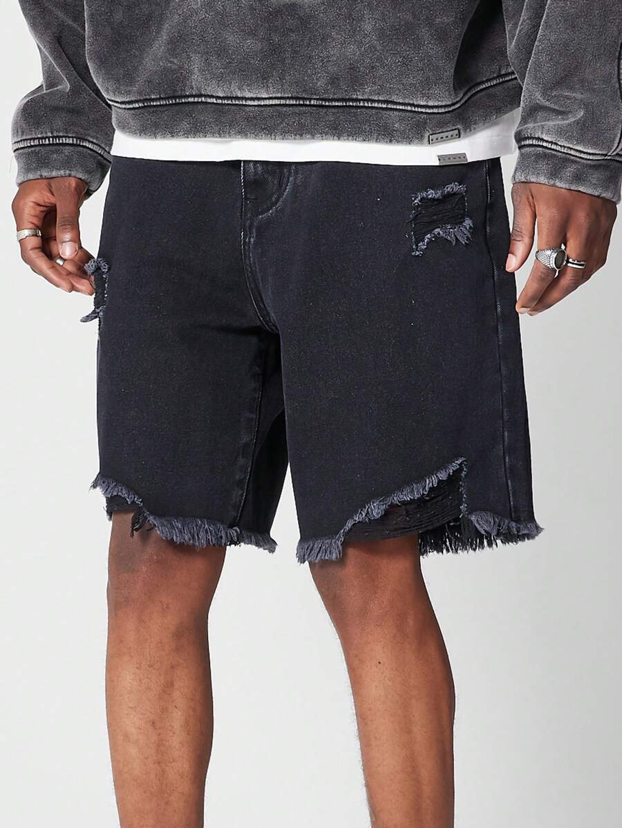 SUMWON Đau khổ Denim ngắn - màu đen - Xem 1