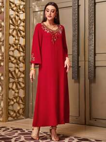 Al Najma 紅色刺繡和鑲鉆禮服 - 紅色 - 查看 5