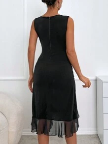 EURMUSE Asymmetrical Tube Dress With Ruffles, Ruffle Trim, Ruched Details - Black - View 5