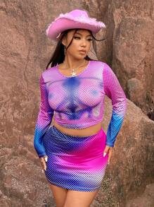 Flirla Set de două piese cu crop top și fustă bodycon cu hărți de căldură pentru corp