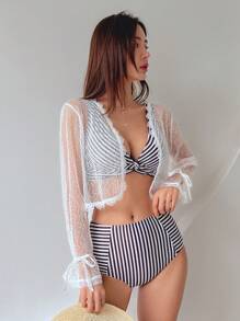 DAZY Women's Lace Floral Edge Mesh Short Kimono Robe For Summer Beach Vacation Sheer