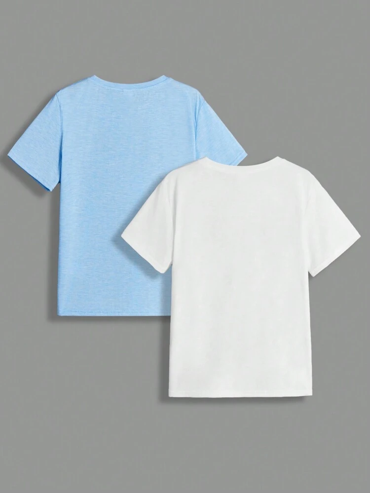 Tween Boy Fashionable Casual T-Shirt With Letter Print And Color Block Design, Round Neck