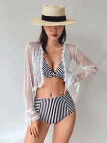 DAZY Women's Lace Floral Edge Mesh Short Kimono Robe For Summer Beach Vacation Sheer