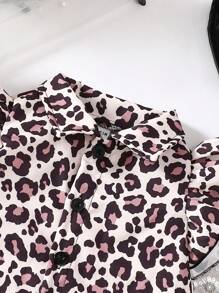 Đứa bé gái In hoa Báo Ruffle Áo Và Váy yếm Bộ - màu đen - Xem 8