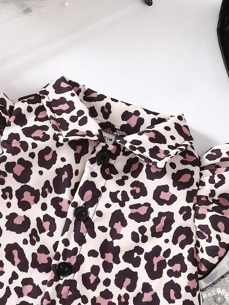 Baby Girl Leopard Print Ruffle Top And Suspender Skirt Set