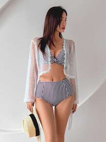 DAZY Women's Lace Floral Edge Mesh Short Kimono Robe For Summer Beach Vacation Sheer