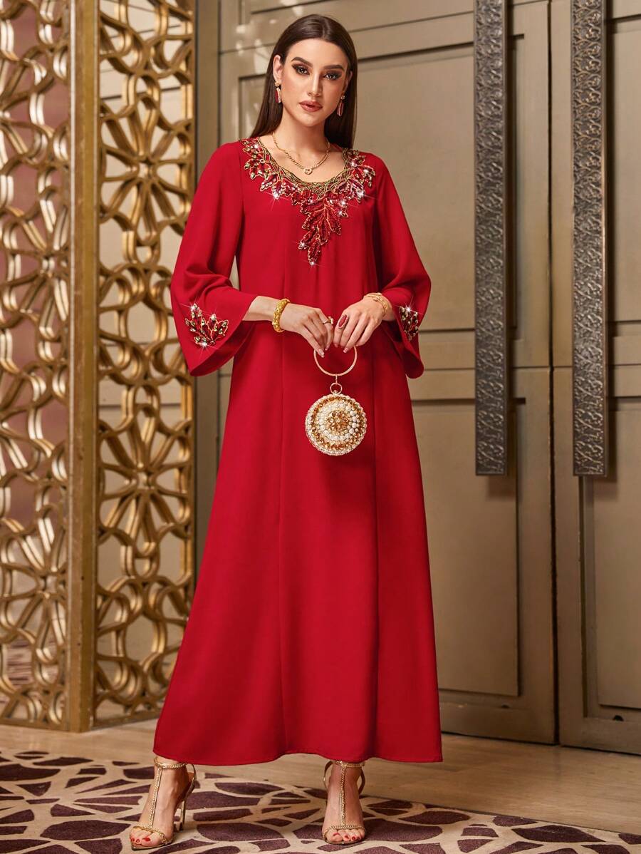 Al Najma 紅色刺繡和鑲鉆禮服 - 紅色 - 查看 1