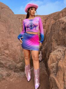 Flirla Set de două piese cu crop top și fustă bodycon cu hărți de căldură pentru corp