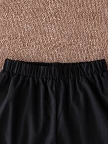 SHEIN 2pcs/Set Tween Boys' College Style Color Block Shirt And Shorts Outfit - Black - View 7
