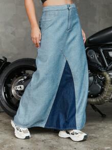 Quần jean Hai màu Phía trước - Màu xanh lam - Xem 4