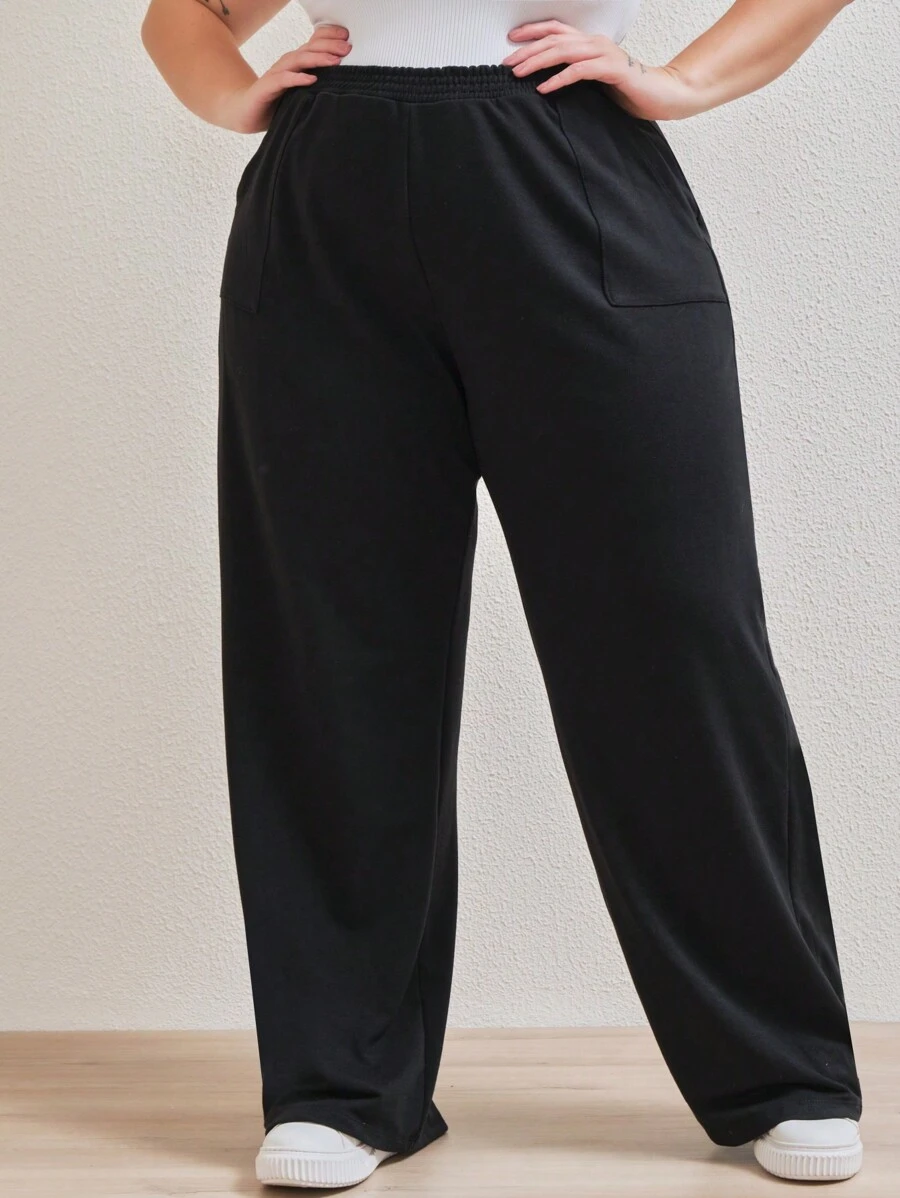 SHEIN Curve Calça Wideleg - Black - View 1