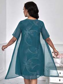 EMERY ROSE Round-Neck Bohemian Style Printed Semi-Sheer Chiffon Fabric 2 In 1 Dress - Teal Blue - View 2