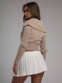 MUSERA Áo len cardigan cổ bẻ bản lớn có khóa kéo - Xám - Xem 3