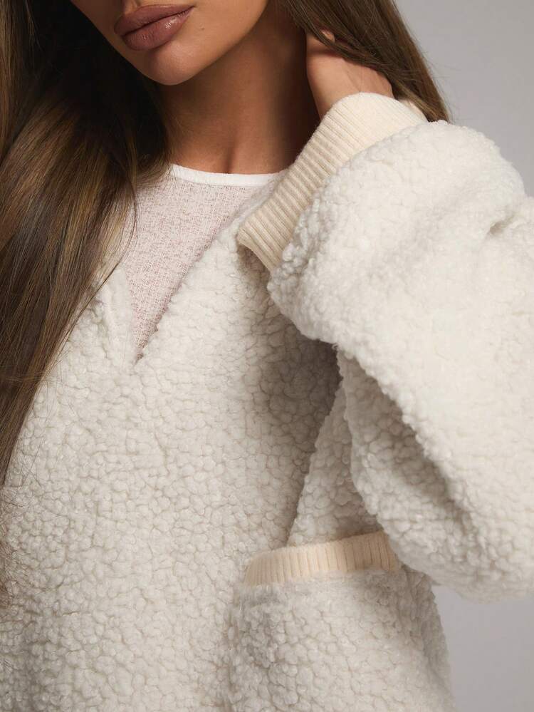 Borg Oversized Collar Sweatshirt Casual