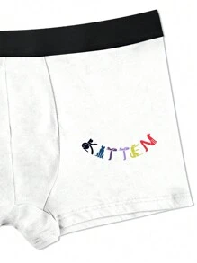 Men's Basic Knitted Fabric Multicolor Letter Print Trunks With Slight Stretch 5 Pack - Multicolor - View 3