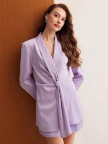 MOTF PREMIUM SOLID SHAWL COLLAR RUCHED BLAZER