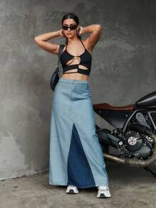 Quần jean Hai màu Phía trước - Màu xanh lam - Xem 1