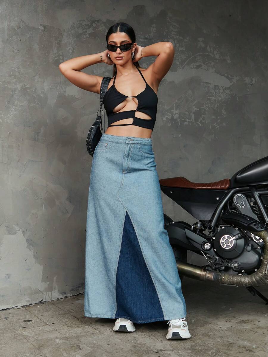 Quần jean Hai màu Phía trước - Màu xanh lam - Xem 1